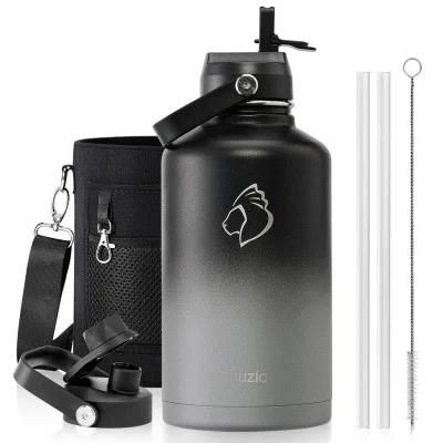 Buzio Duet Series Water Bottle with 2 Lids and Sleeve 1.9L - Shadow